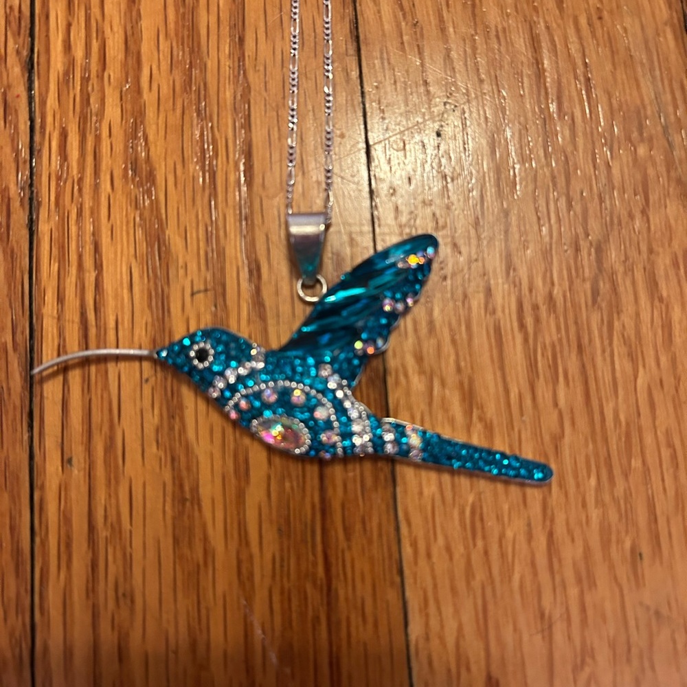Metallic hummingbird necklace